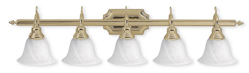 Livex Lighting-1285-02-French Regency - 5 Light Bath Vanity in French Regency Style - 40.5 Inches wide by 9.25 Inches high Polished Brass Brushed Nickel Finish with White Alabaster Glass