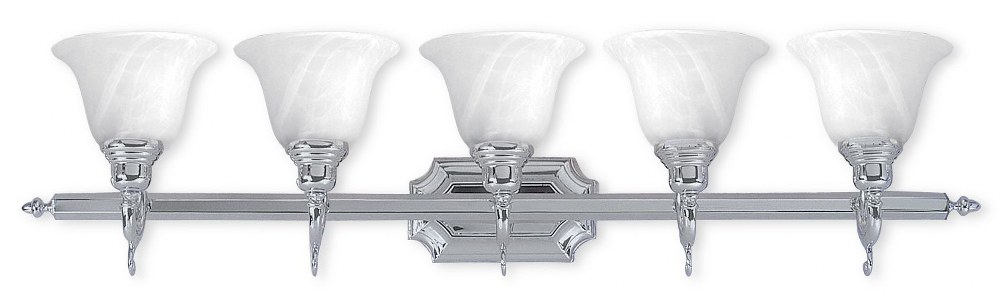 Livex Lighting-1285-05-French Regency - 5 Light Bath Vanity in French Regency Style - 40.5 Inches wide by 9.25 Inches high Polished Chrome Brushed Nickel Finish with White Alabaster Glass