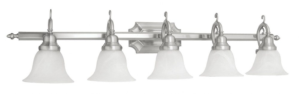 Livex Lighting-1285-91-French Regency - 5 Light Bath Vanity in French Regency Style - 40.5 Inches wide by 9.25 Inches high Brushed Nickel Brushed Nickel Finish with White Alabaster Glass