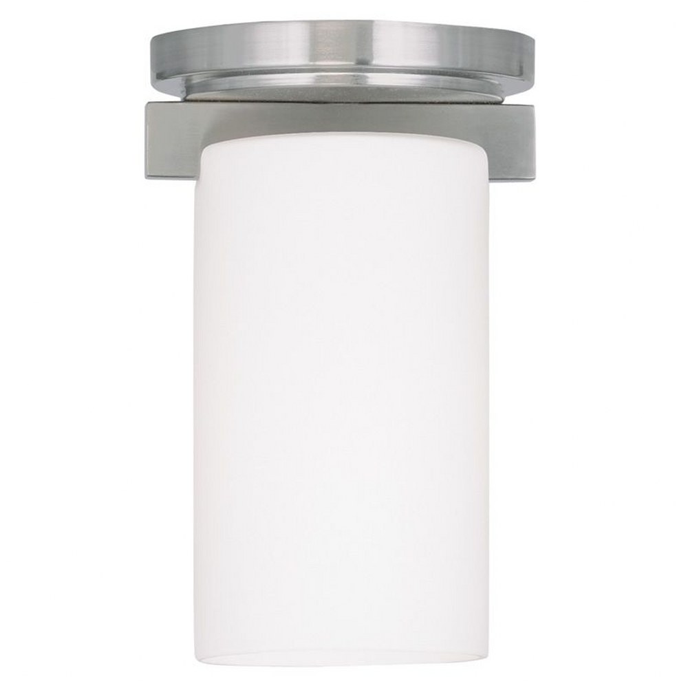 Livex Lighting-1320-91-Astoria - 1 Light Flush Mount in Astoria Style - 5 Inches wide by 8.25 Inches high Brushed Nickel Brushed Nickel Finish with Satin Opal White Glass