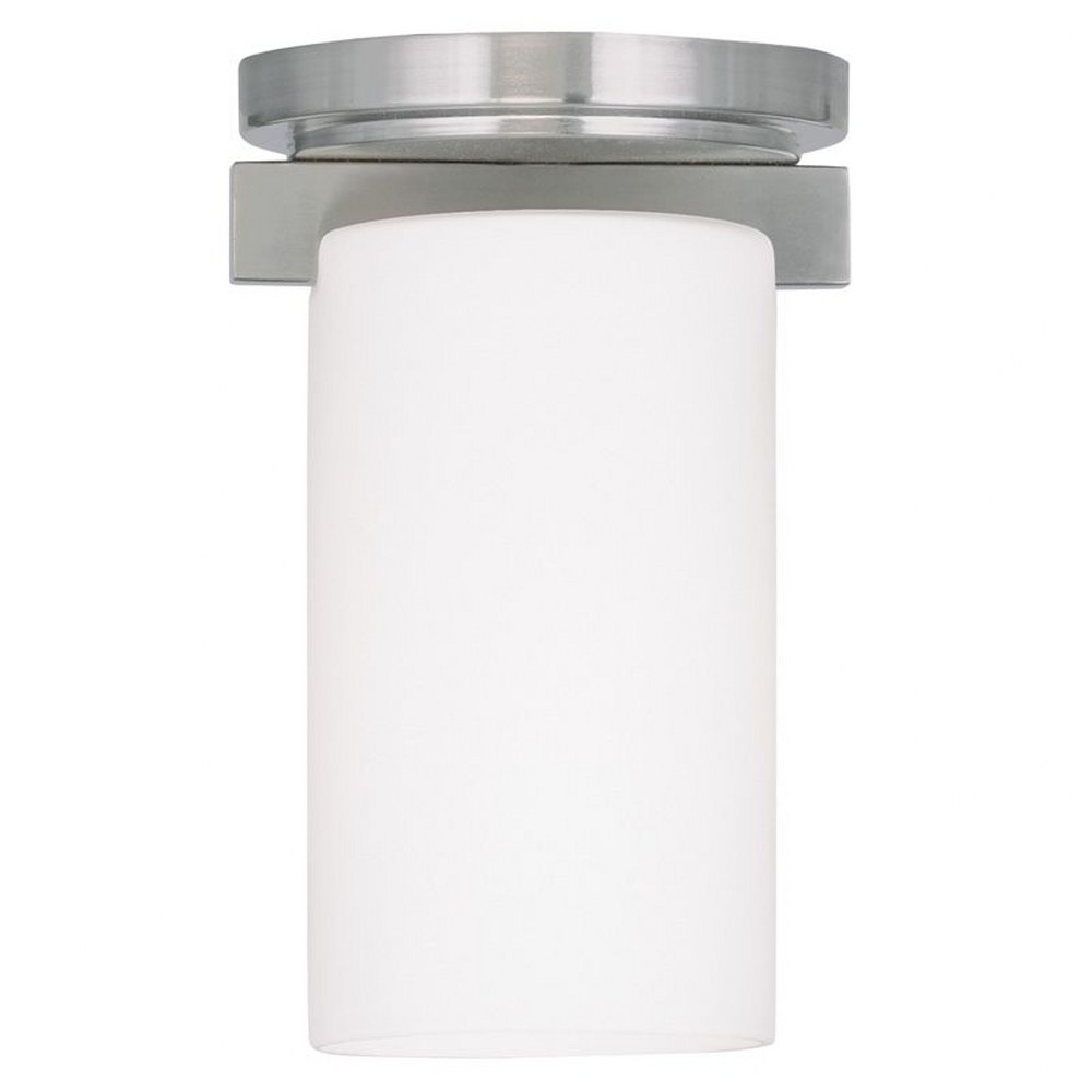 Livex Lighting-1320-91-Astoria - 1 Light Flush Mount in Astoria Style - 5 Inches wide by 8.25 Inches high Brushed Nickel  Brushed Nickel Finish with Satin Opal White Glass