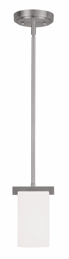 Livex Lighting-1321-91-Astoria - 1 Light Mini Pendant in Astoria Style - 5 Inches wide by 8.5 Inches high   Brushed Nickel Finish with Satin Opal White Glass