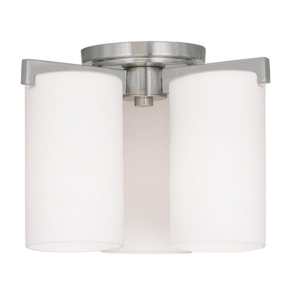 Livex Lighting-1324-91-Astoria - 3 Light Flush Mount in Astoria Style - 11 Inches wide by 8.25 Inches high Brushed Nickel Finish with Satin Opal White Glass
