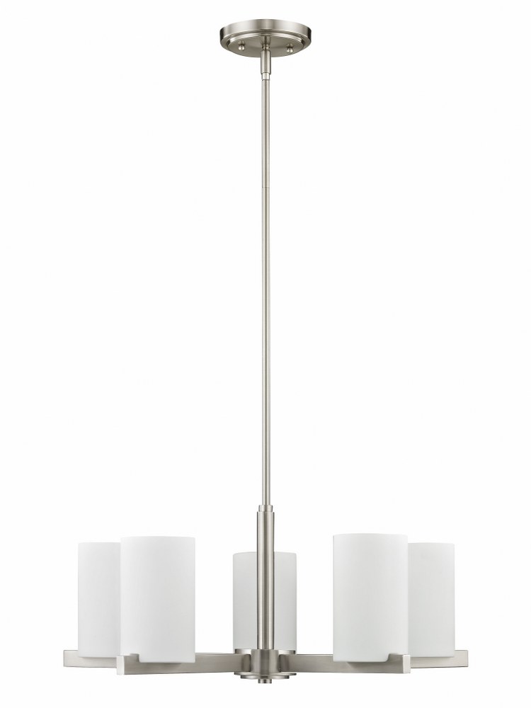 Livex Lighting-1325-91-Astoria - 5 Light Chandelier in Astoria Style - 25 Inches wide by 13 Inches high   Brushed Nickel Finish with Satin Opal White Glass