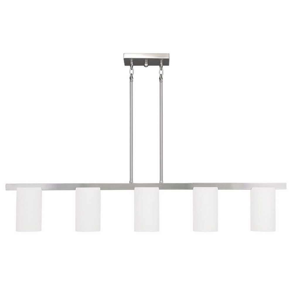 Livex Lighting-1327-91-Astoria - 5 Light Chandelier in Astoria Style - 4 Inches wide by 10 Inches high Brushed Nickel Brushed Nickel Finish with Satin Opal White Glass