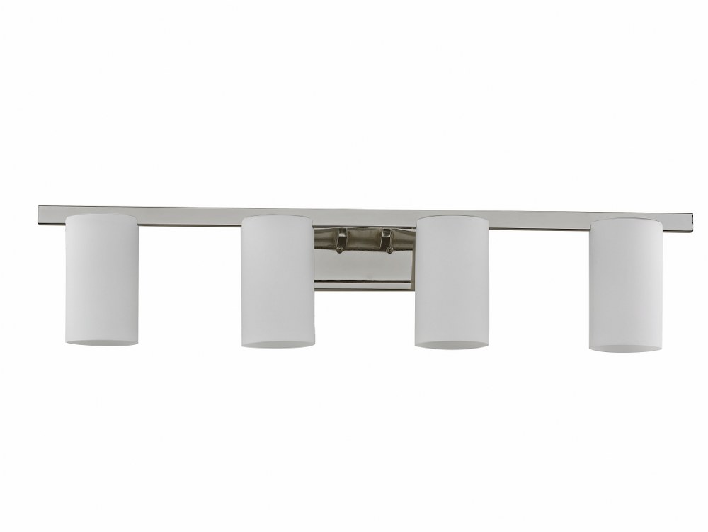Livex Lighting-1334-05-Astoria - 4 Light Bath Vanity in Astoria Style - 35 Inches wide by 7.5 Inches high Polished Chrome Brushed Nickel Finish with Satin Opal White Glass