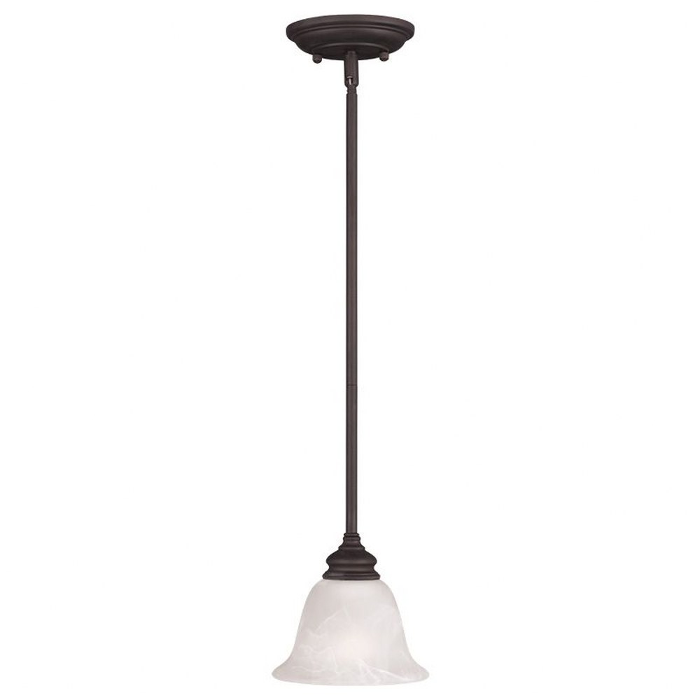 Livex Lighting-1340-07-Essex - 1 Light Mini Pendant in Essex Style - 6.25 Inches wide by 8.5 Inches high Bronze Brushed Nickel Finish with White Alabaster Glass