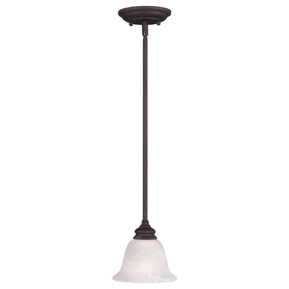 Livex Lighting-1340-07-Essex - 1 Light Mini Pendant in Essex Style - 6.25 Inches wide by 8.5 Inches high Bronze  Brushed Nickel Finish with White Alabaster Glass