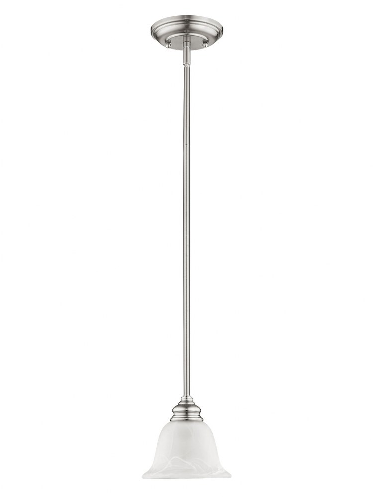 Livex Lighting-1340-91-Essex - 1 Light Mini Pendant in Essex Style - 6.25 Inches wide by 8.5 Inches high Brushed Nickel Brushed Nickel Finish with White Alabaster Glass