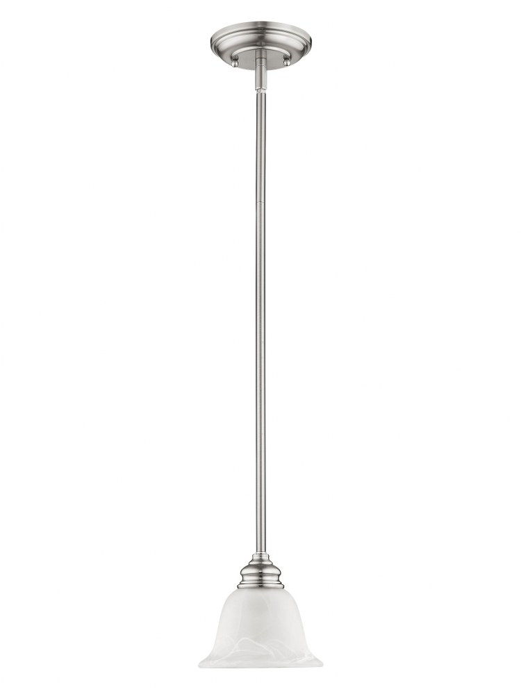 Livex Lighting-1340-91-Essex - 1 Light Mini Pendant in Essex Style - 6.25 Inches wide by 8.5 Inches high Brushed Nickel  Brushed Nickel Finish with White Alabaster Glass