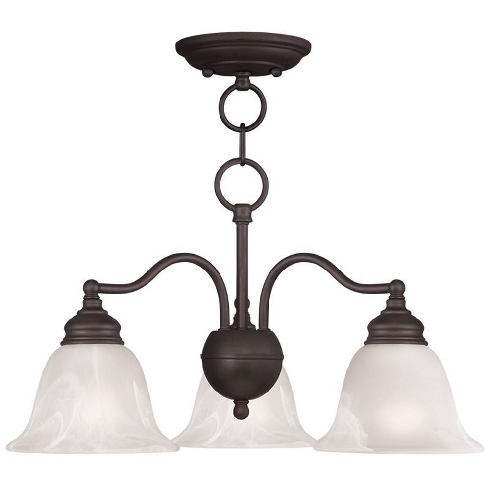 Livex Lighting-1343-07-Essex - 3 Light Convertible Dinette Chandelier in Essex Style - 20 Inches wide by 11.25 Inches high Bronze Brushed Nickel Finish with White Alabaster Glass