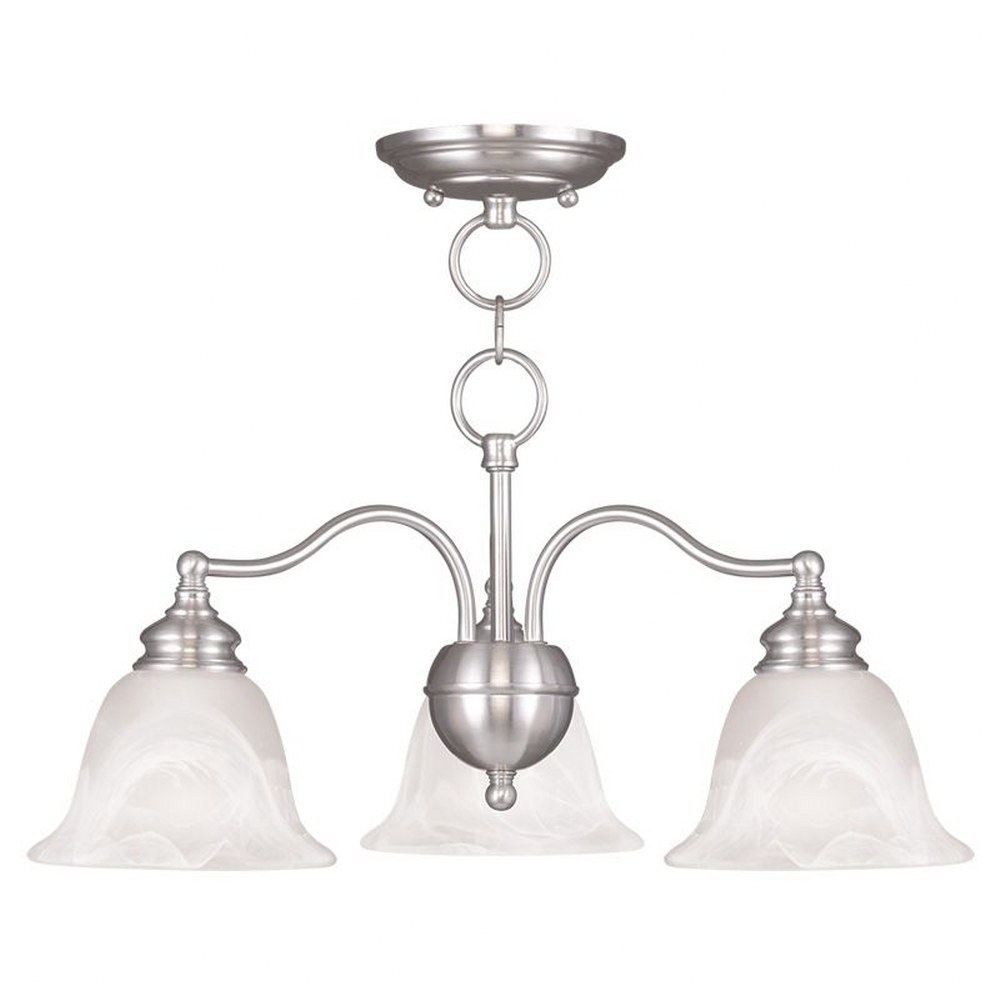Livex Lighting-1343-91-Essex - 3 Light Convertible Dinette Chandelier in Essex Style - 20 Inches wide by 11.25 Inches high Brushed Nickel Brushed Nickel Finish with White Alabaster Glass