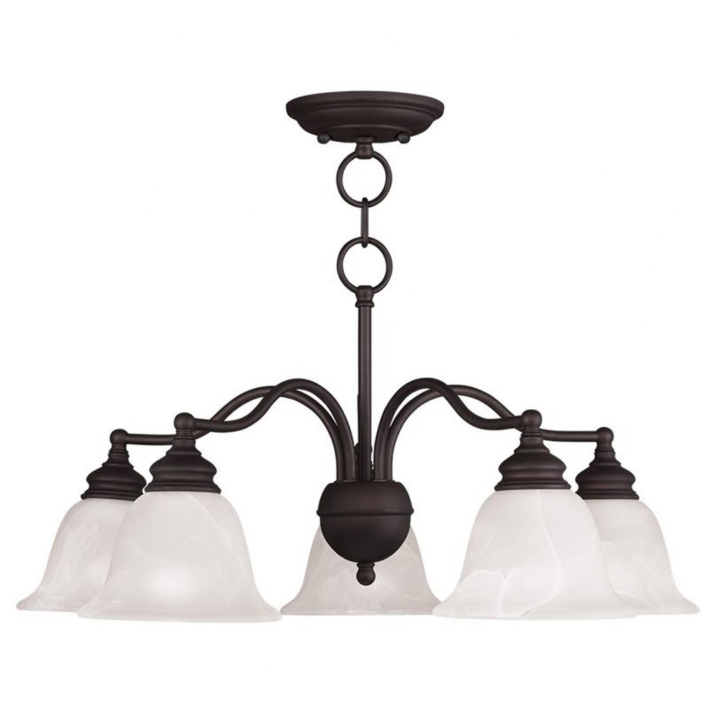 Livex Lighting-1346-07-Essex - 5 Light Convertible Dinette Chandelier in Essex Style - 24 Inches wide by 12.75 Inches high Bronze Brushed Nickel Finish with White Alabaster Glass