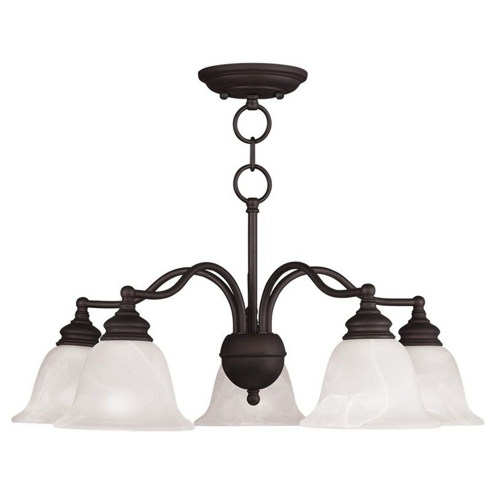 Livex Lighting-1346-07-Essex - 5 Light Convertible Dinette Chandelier in Essex Style - 24 Inches wide by 12.75 Inches high Bronze  Brushed Nickel Finish with White Alabaster Glass