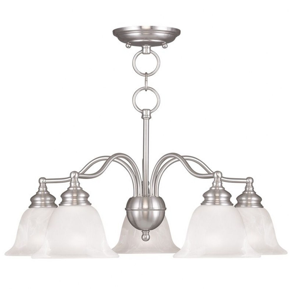 Livex Lighting-1346-91-Essex - 5 Light Convertible Dinette Chandelier in Essex Style - 24 Inches wide by 12.75 Inches high Brushed Nickel Brushed Nickel Finish with White Alabaster Glass