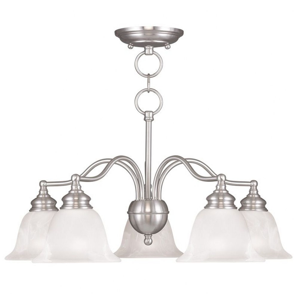 Livex Lighting-1346-91-Essex - 5 Light Convertible Dinette Chandelier in Essex Style - 24 Inches wide by 12.75 Inches high Brushed Nickel  Brushed Nickel Finish with White Alabaster Glass