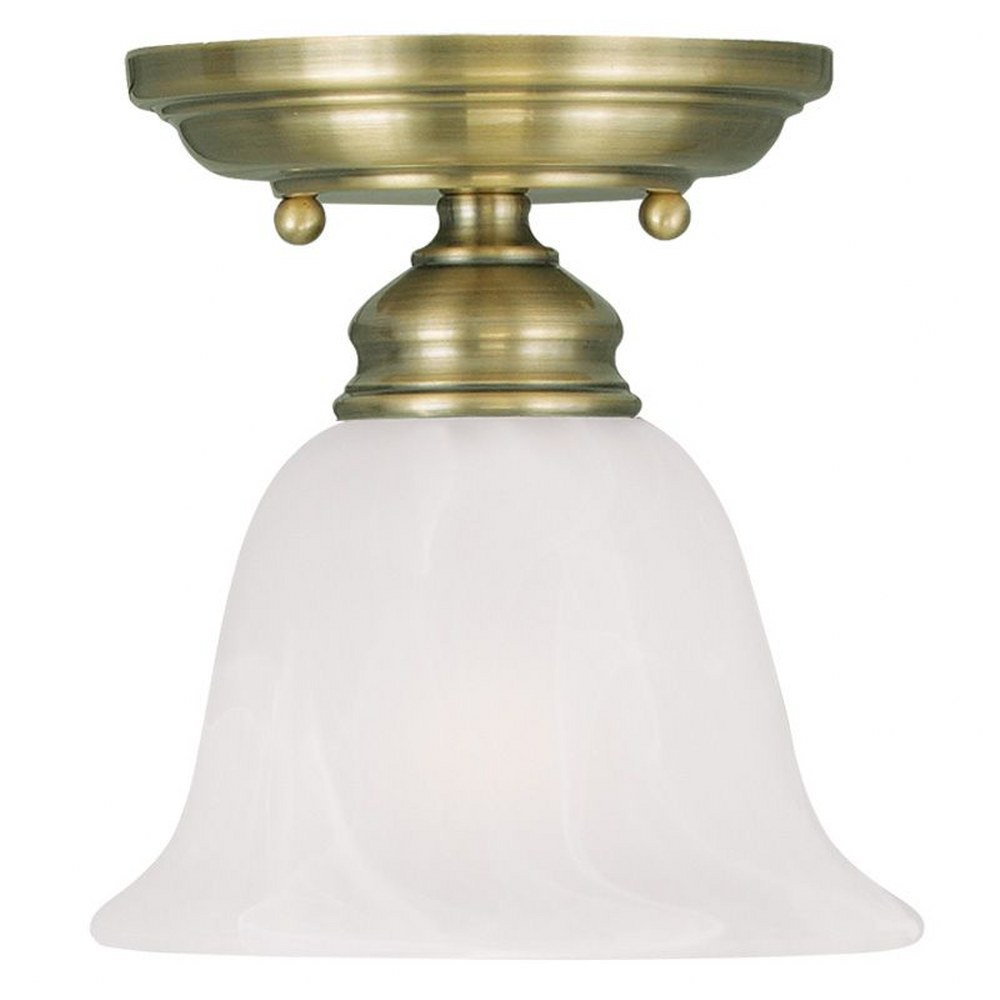 Livex Lighting-1350-01-Essex - 1 Light Flush Mount in Essex Style - 6.25 Inches wide by 6.75 Inches high   Antique Brass Finish with White Alabaster Glass