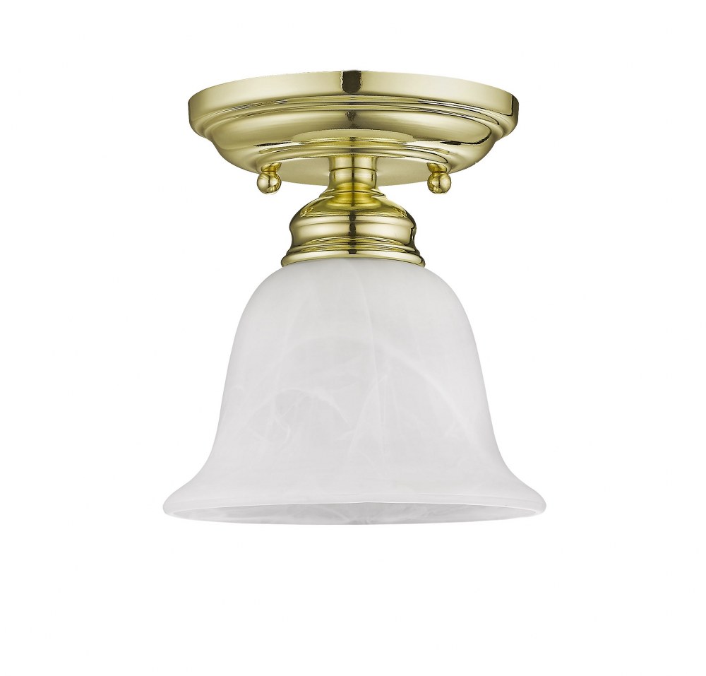 Livex Lighting-1350-02-Essex - 1 Light Flush Mount in Essex Style - 6.25 Inches wide by 6.75 Inches high   Polished Brass Finish with White Alabaster Glass