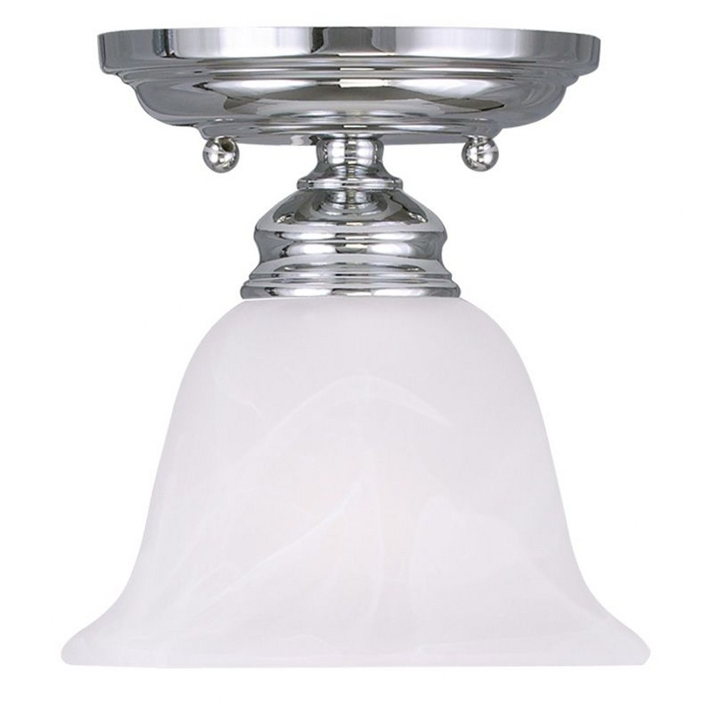 Livex Lighting-1350-05-Essex - 1 Light Flush Mount in Essex Style - 6.25 Inches wide by 6.75 Inches high Polished Chrome Brushed Nickel Finish with White Alabaster Glass