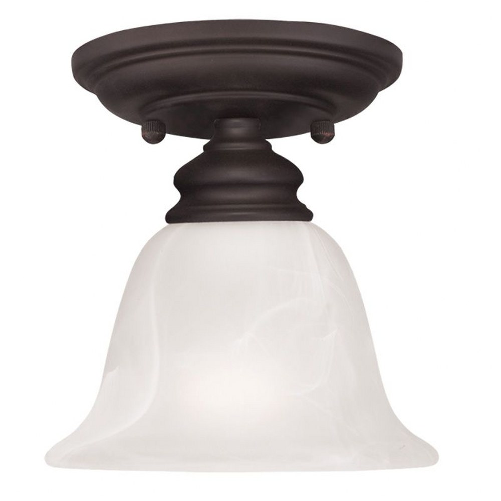 Livex Lighting-1350-07-Essex - 1 Light Flush Mount in Essex Style - 6.25 Inches wide by 6.75 Inches high   Bronze Finish with White Alabaster Glass