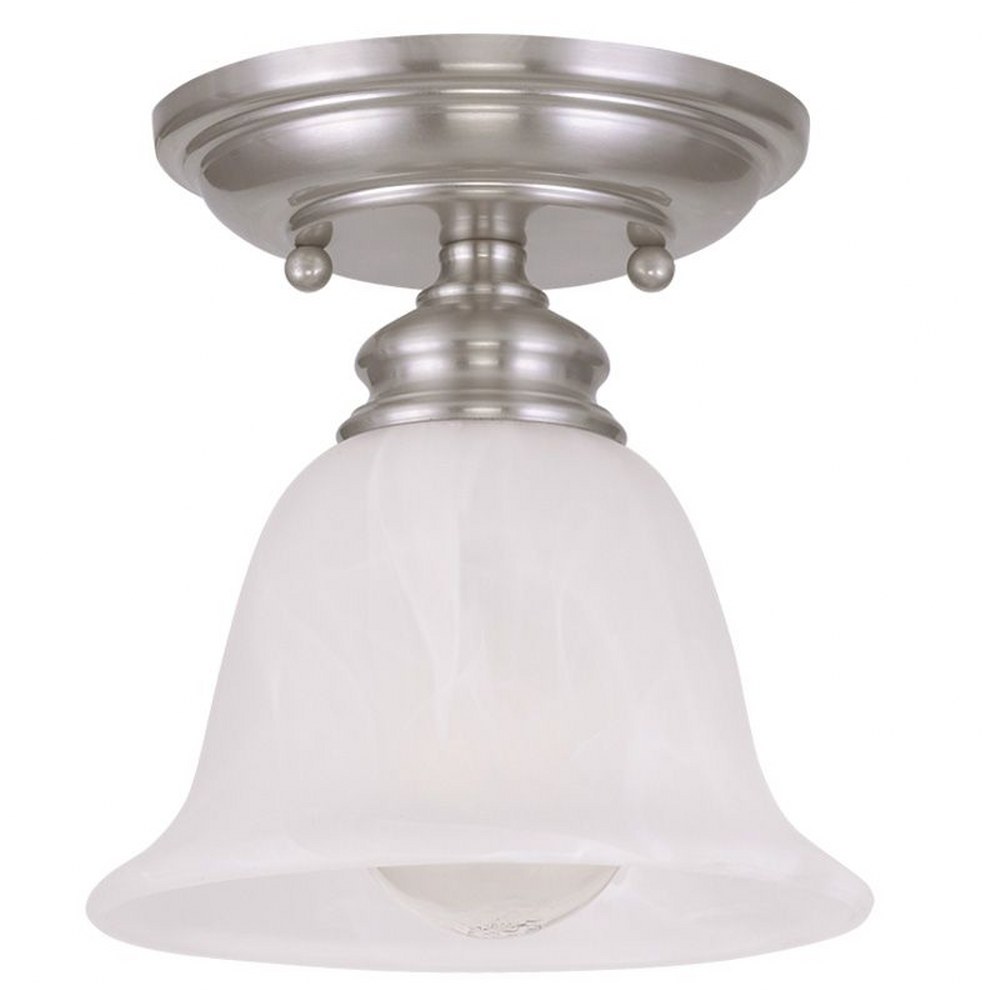 Livex Lighting-1350-91-Essex - 1 Light Flush Mount in Essex Style - 6.25 Inches wide by 6.75 Inches high Brushed Nickel Brushed Nickel Finish with White Alabaster Glass