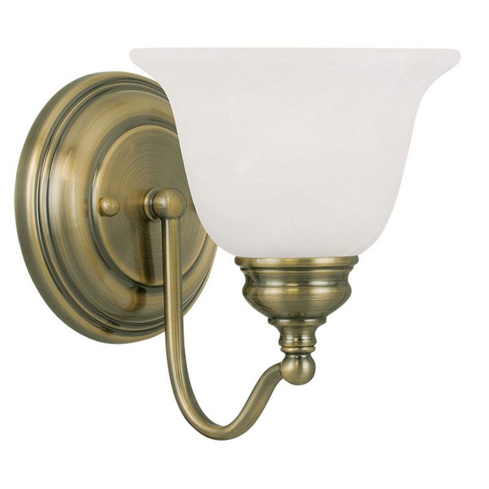 Livex Lighting-1351-01-Essex - 1 Light Bath Vanity in Essex Style - 6.25 Inches wide by 7.5 Inches high   Antique Brass Finish with White Alabaster Glass