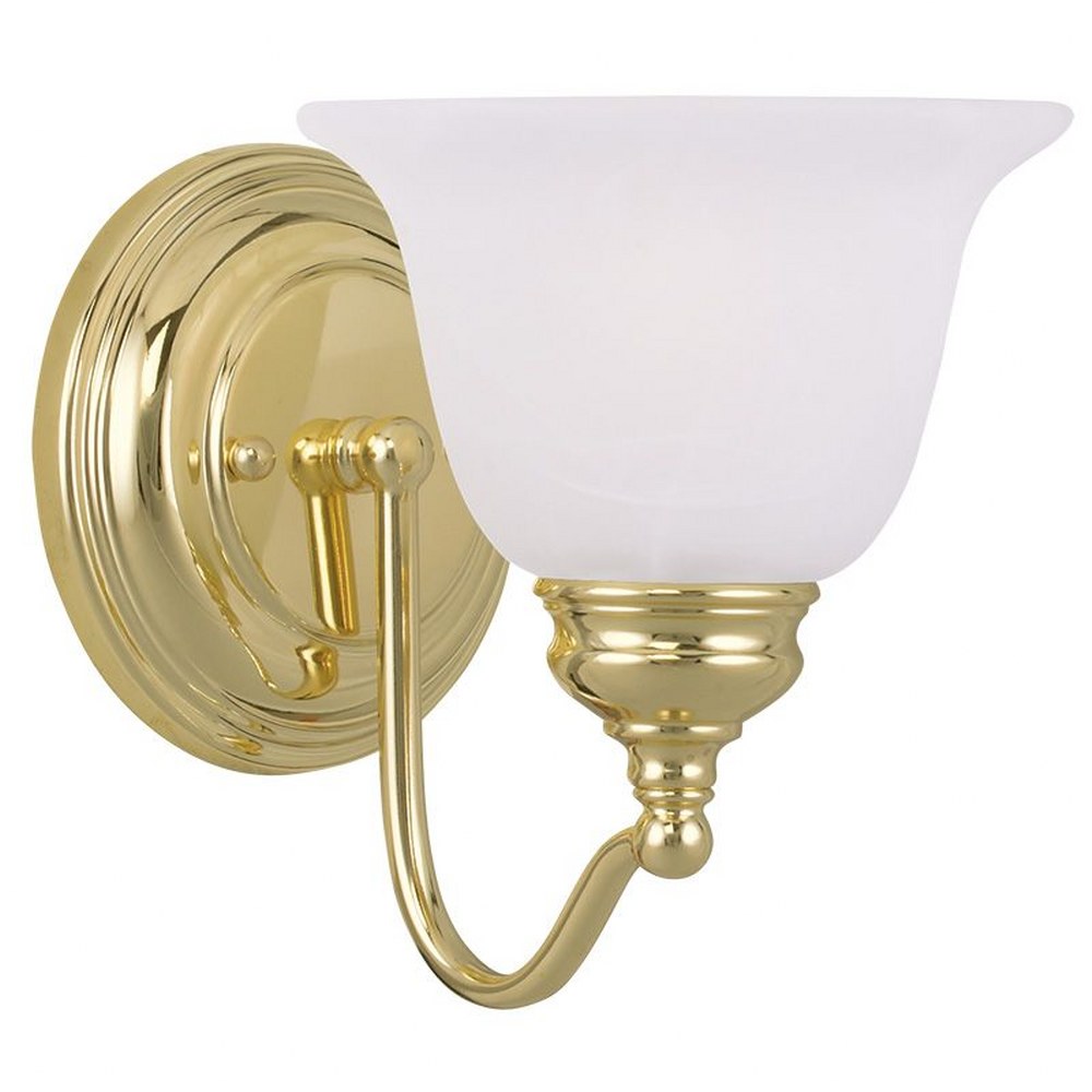 Livex Lighting-1351-02-Essex - 1 Light Bath Vanity in Essex Style - 6.25 Inches wide by 7.5 Inches high   Polished Brass Finish with White Alabaster Glass