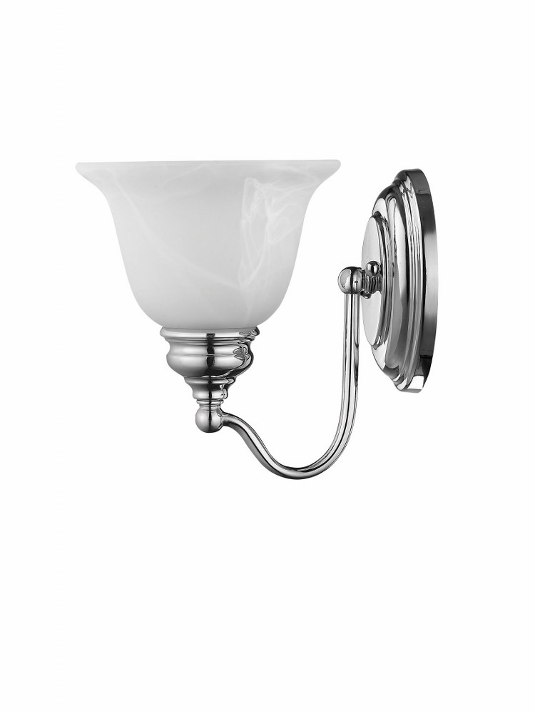 Livex Lighting-1351-05-Essex - 1 Light Bath Vanity in Essex Style - 6.25 Inches wide by 7.5 Inches high Polished Chrome Brushed Nickel Finish with White Alabaster Glass