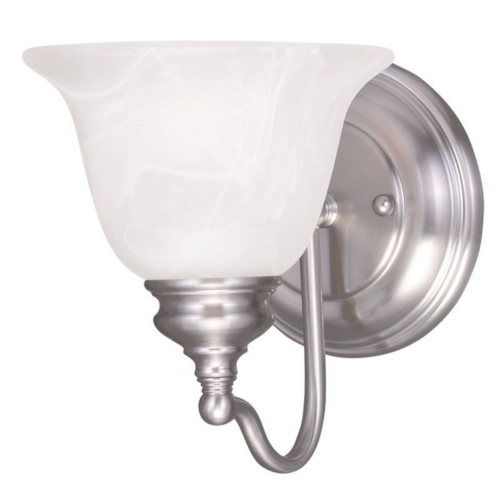 Livex Lighting-1351-91-Essex - 1 Light Bath Vanity in Essex Style - 6.25 Inches wide by 7.5 Inches high Brushed Nickel Brushed Nickel Finish with White Alabaster Glass