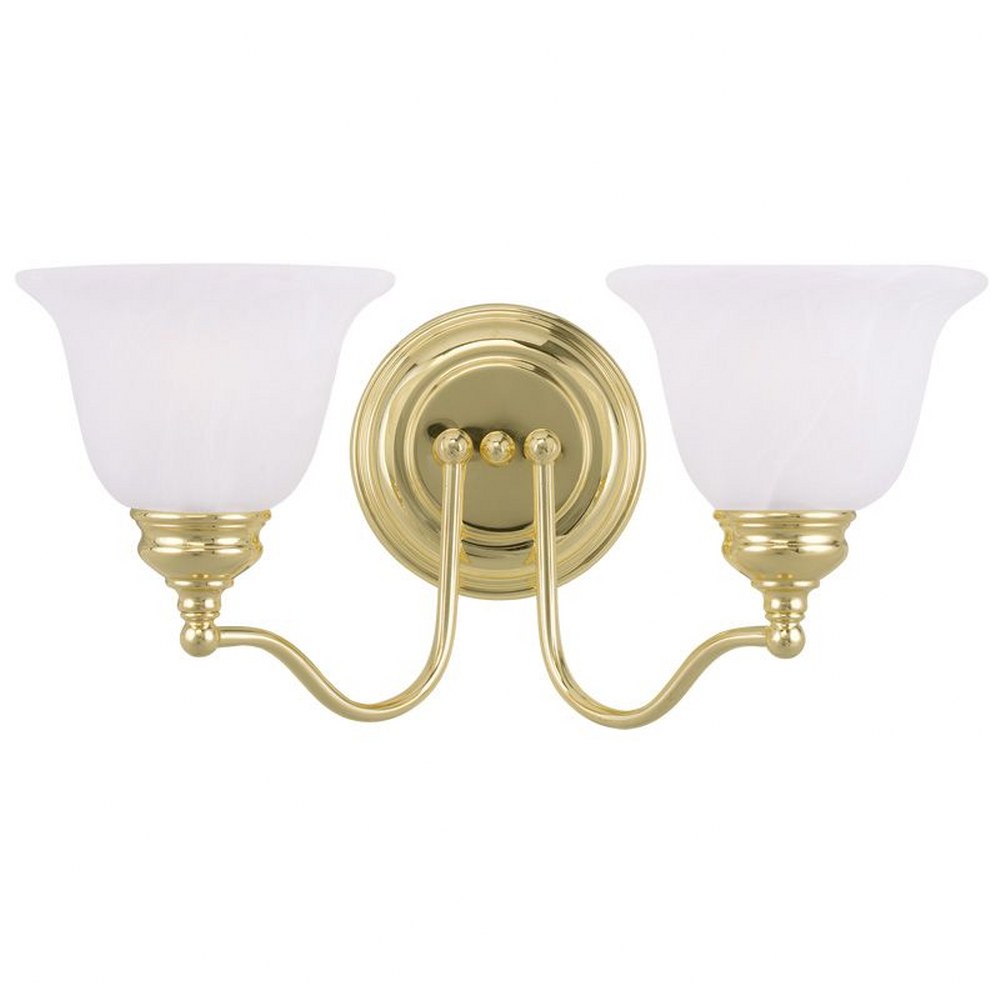 Livex Lighting-1352-02-Essex - 2 Light Bath Vanity in Essex Style - 15.25 Inches wide by 7.5 Inches high   Polished Brass Finish with White Alabaster Glass