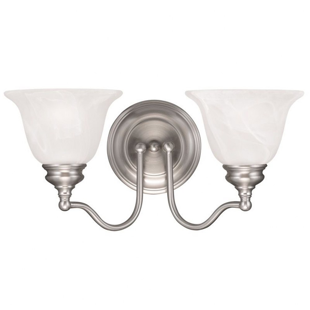 Livex Lighting-1352-91-Essex - 2 Light Bath Vanity in Essex Style - 15.25 Inches wide by 7.5 Inches high   Brushed Nickel Finish with White Alabaster Glass