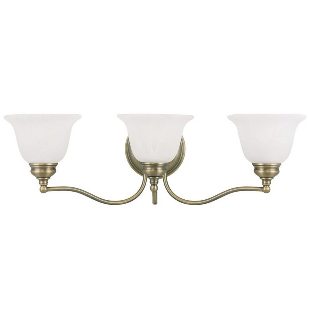 Livex Lighting-1353-01-Essex - 3 Light Bath Vanity in Essex Style - 24 Inches wide by 7.5 Inches high   Antique Brass Finish with White Alabaster Glass