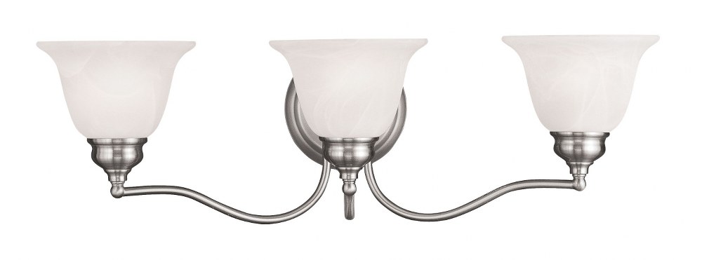 Livex Lighting-1353-91-Essex - 3 Light Bath Vanity in Essex Style - 24 Inches wide by 7.5 Inches high Brushed Nickel  Brushed Nickel Finish with White Alabaster Glass