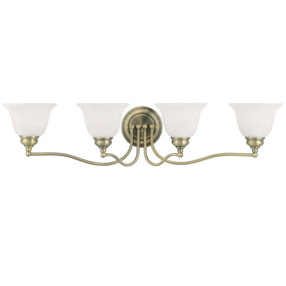 Livex Lighting-1354-01-Essex - 4 Light Bath Vanity in Essex Style - 32 Inches wide by 7.5 Inches high   Antique Brass Finish with White Alabaster Glass