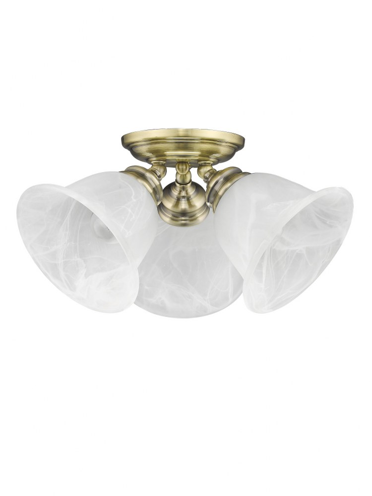 Livex Lighting-1358-01-Essex - 3 Light Flush Mount in Essex Style - 14.5 Inches wide by 7.5 Inches high Antique Brass Brushed Nickel Finish with White Alabaster Glass