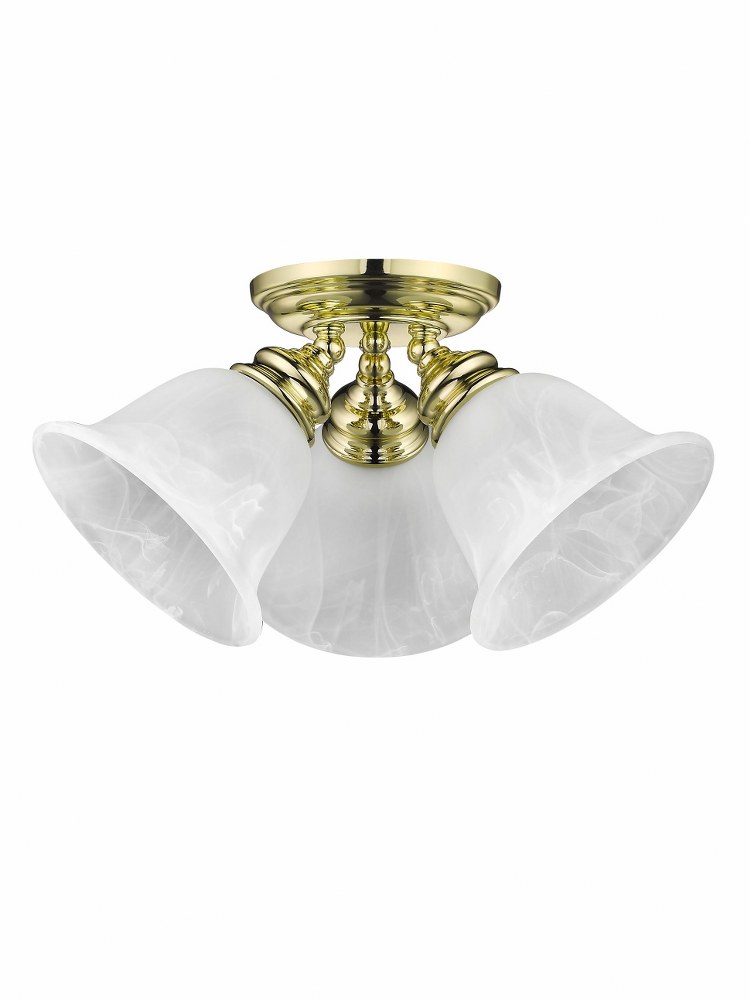 Livex Lighting-1358-02-Essex - 3 Light Flush Mount in Essex Style - 14.5 Inches wide by 7.5 Inches high Polished Brass Brushed Nickel Finish with White Alabaster Glass