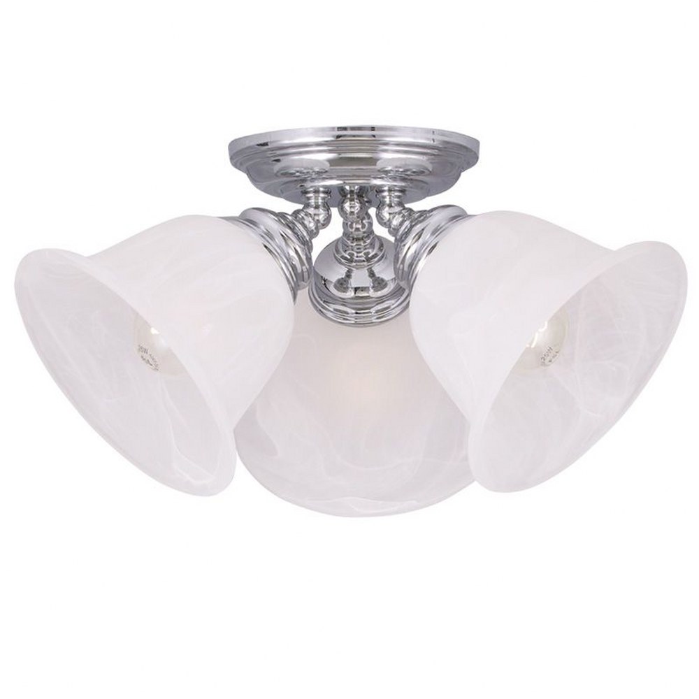Livex Lighting-1358-05-Essex - 3 Light Flush Mount in Essex Style - 14.5 Inches wide by 7.5 Inches high   Polished Chrome Finish with White Alabaster Glass