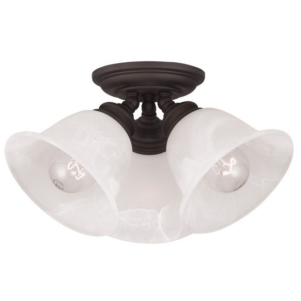 Livex Lighting-1358-07-Essex - 3 Light Flush Mount in Essex Style - 14.5 Inches wide by 7.5 Inches high   Bronze Finish with White Alabaster Glass