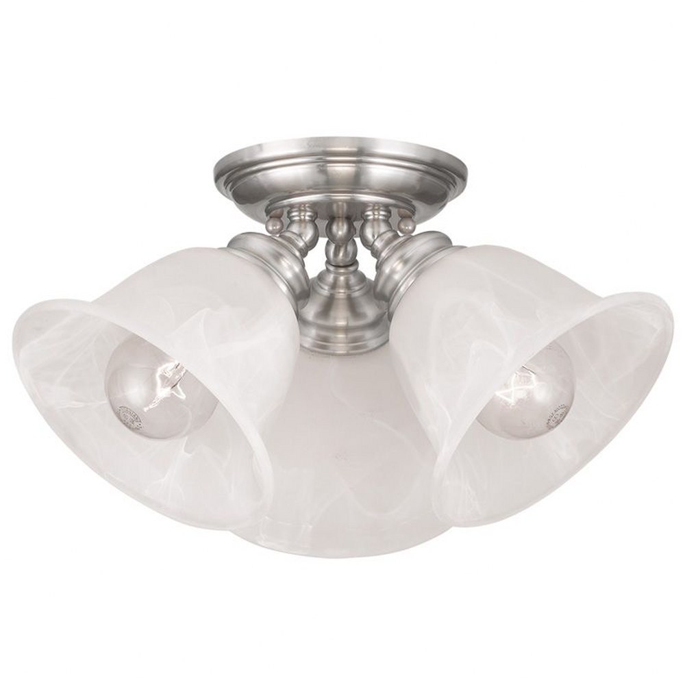 Livex Lighting-1358-91-Essex - 3 Light Flush Mount in Essex Style - 14.5 Inches wide by 7.5 Inches high   Brushed Nickel Finish with White Alabaster Glass