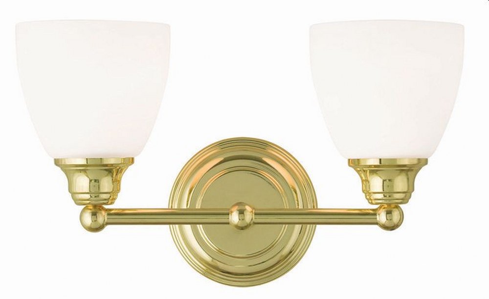 Livex Lighting-13662-02-Somerville - 2 Light Bath Vanity in Somerville Style - 15 Inches wide by 9 Inches high Polished Brass Brushed Nickel Finish with Satin Opal White Glass