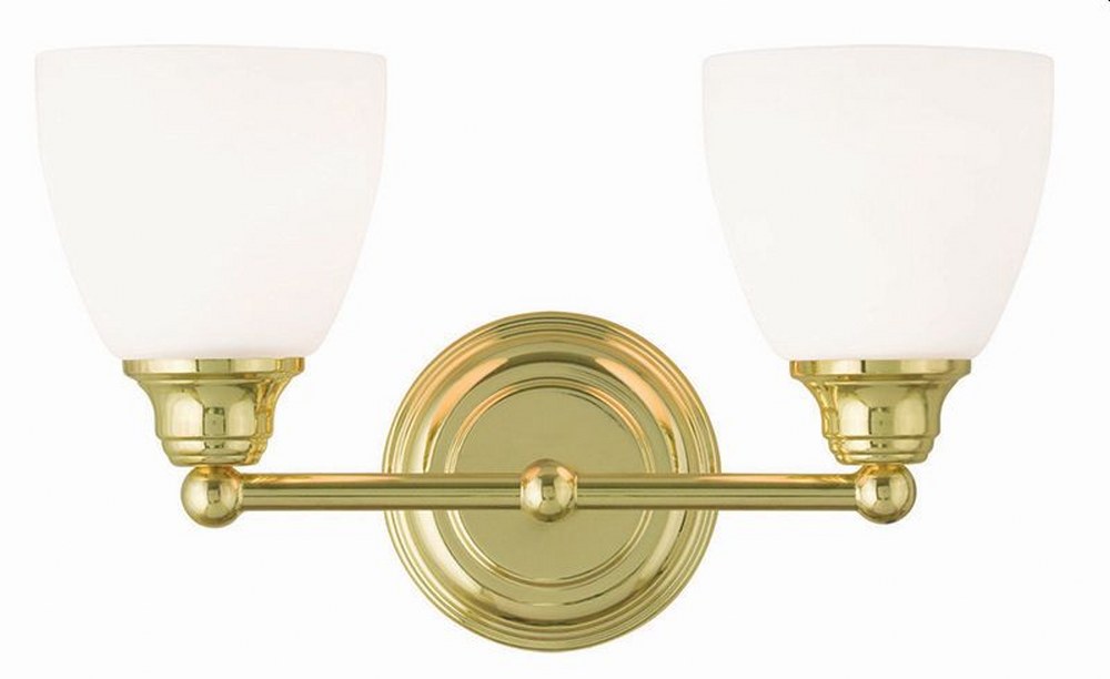 Livex Lighting-13662-02-Somerville - 2 Light Bath Vanity in Somerville Style - 15 Inches wide by 9 Inches high Polished Brass  Brushed Nickel Finish with Satin Opal White Glass