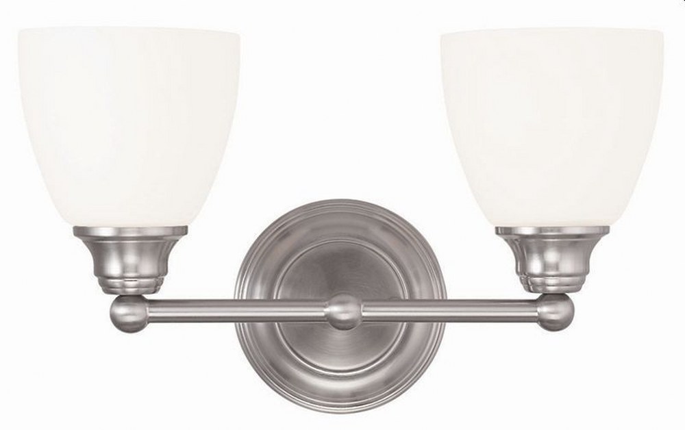 Livex Lighting-13662-91-Somerville - 2 Light Bath Vanity in Somerville Style - 15 Inches wide by 9 Inches high Brushed Nickel Brushed Nickel Finish with Satin Opal White Glass
