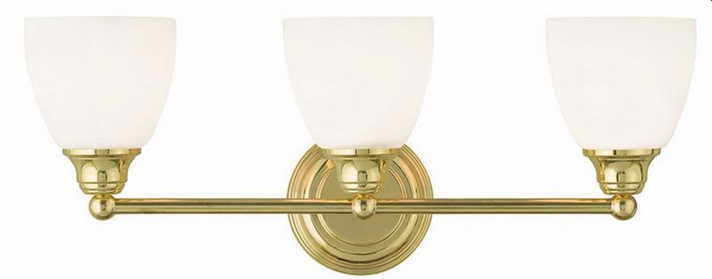 Livex Lighting-13663-02-Somerville - 3 Light Bath Vanity in Somerville Style - 23 Inches wide by 9 Inches high Polished Brass Brushed Nickel Finish with Satin Opal White Glass