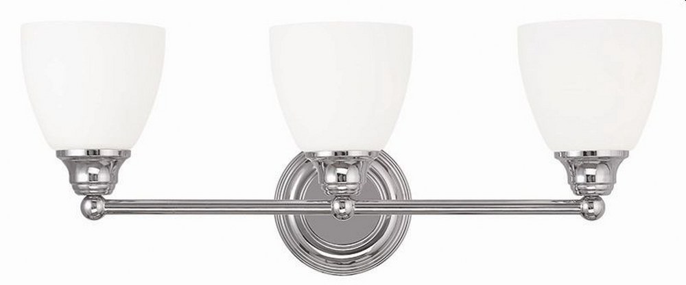 Livex Lighting-13663-05-Somerville - 3 Light Bath Vanity in Somerville Style - 23 Inches wide by 9 Inches high Polished Chrome Brushed Nickel Finish with Satin Opal White Glass