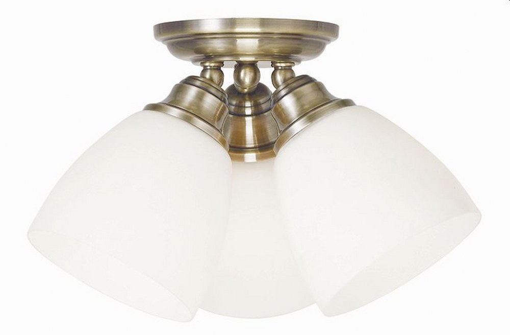 Livex Lighting-13664-01-Somerville - 3 Light Flush Mount in Somerville Style - 14.25 Inches wide by 7.5 Inches high Antique Brass  Brushed Nickel Finish with Satin Opal White Glass