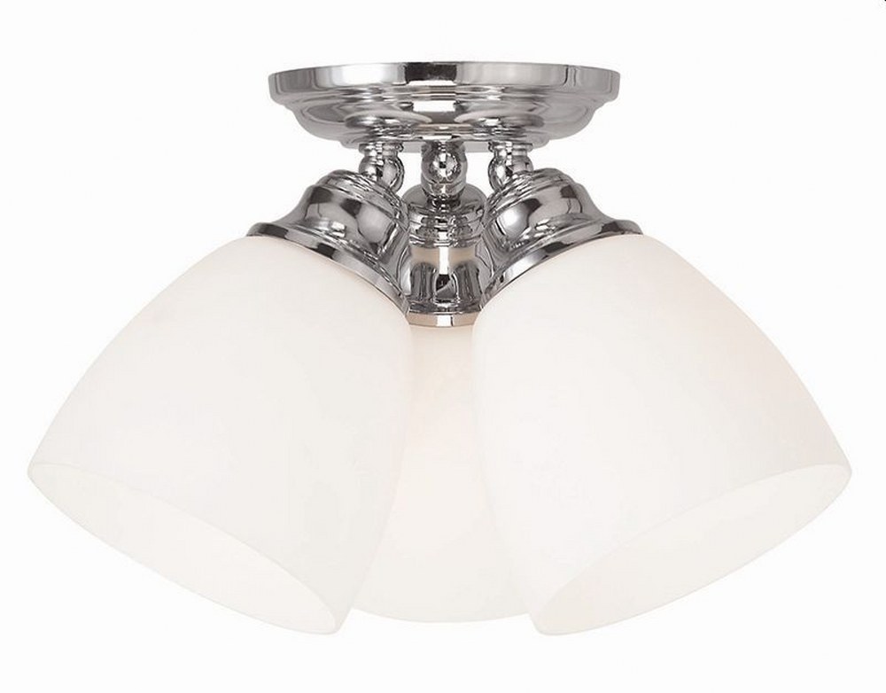 Livex Lighting-13664-05-Somerville - 3 Light Flush Mount in Somerville Style - 14.25 Inches wide by 7.5 Inches high Polished Chrome Brushed Nickel Finish with Satin Opal White Glass