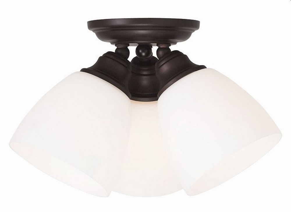 Livex Lighting-13664-07-Somerville - 3 Light Flush Mount in Somerville Style - 14.25 Inches wide by 7.5 Inches high Bronze Brushed Nickel Finish with Satin Opal White Glass
