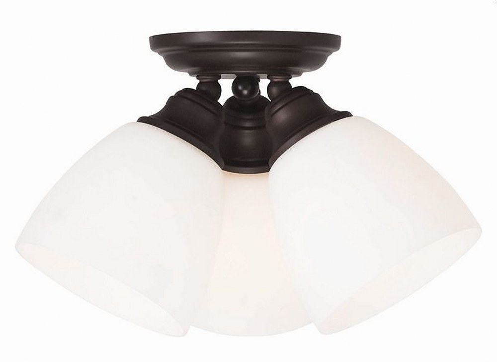 Livex Lighting-13664-07-Somerville - 3 Light Flush Mount in Somerville Style - 14.25 Inches wide by 7.5 Inches high Bronze  Brushed Nickel Finish with Satin Opal White Glass