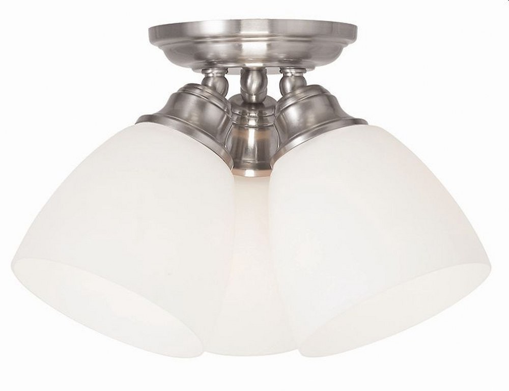 Livex Lighting-13664-91-Somerville - 3 Light Flush Mount in Somerville Style - 14.25 Inches wide by 7.5 Inches high Brushed Nickel Brushed Nickel Finish with Satin Opal White Glass