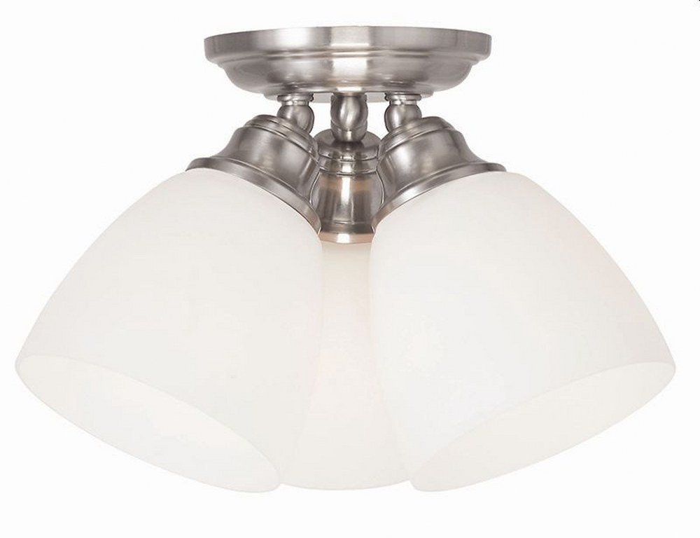 Livex Lighting-13664-91-Somerville - 3 Light Flush Mount in Somerville Style - 14.25 Inches wide by 7.5 Inches high Brushed Nickel  Brushed Nickel Finish with Satin Opal White Glass